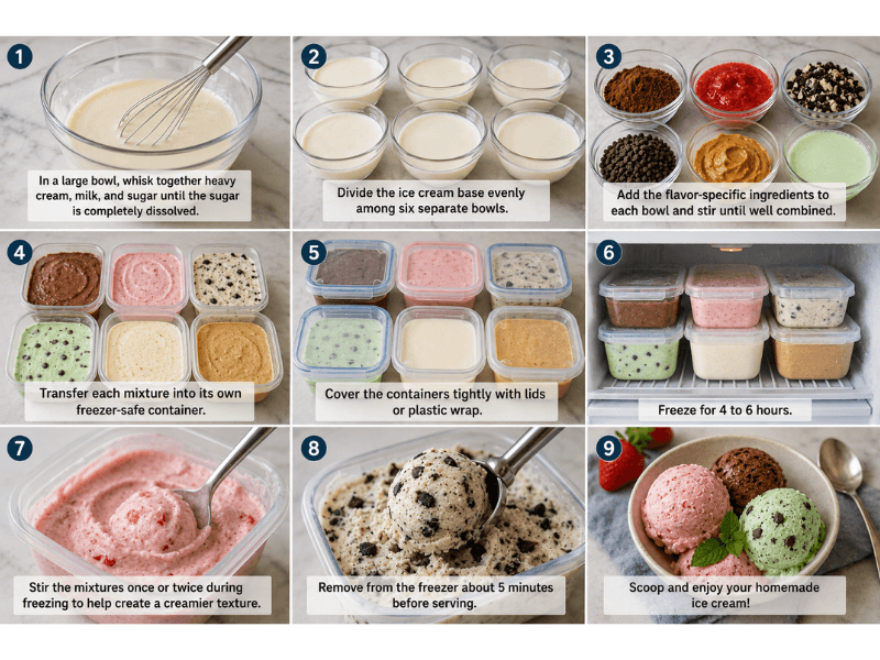 Step-by-step guide for making 6 Homemade Ice Cream Recipes without an ice cream maker