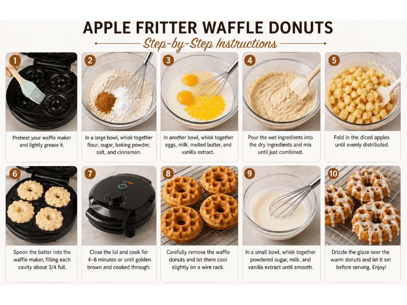Apple Fritter Waffle Donuts step by step recipe instructions collage