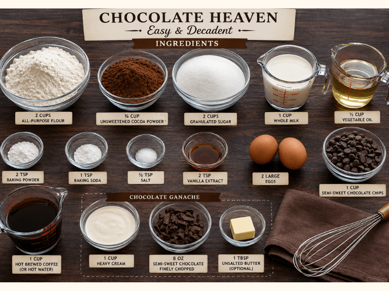 Chocolate Heaven, Easy & Decadent ingredients for homemade chocolate cake