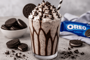 Ultimate Oreo Milkshake topped with whipped cream and cookie crumbs